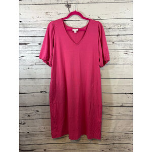 Women's J.Jill Pink V-Neck Puff Sleeve Dress M